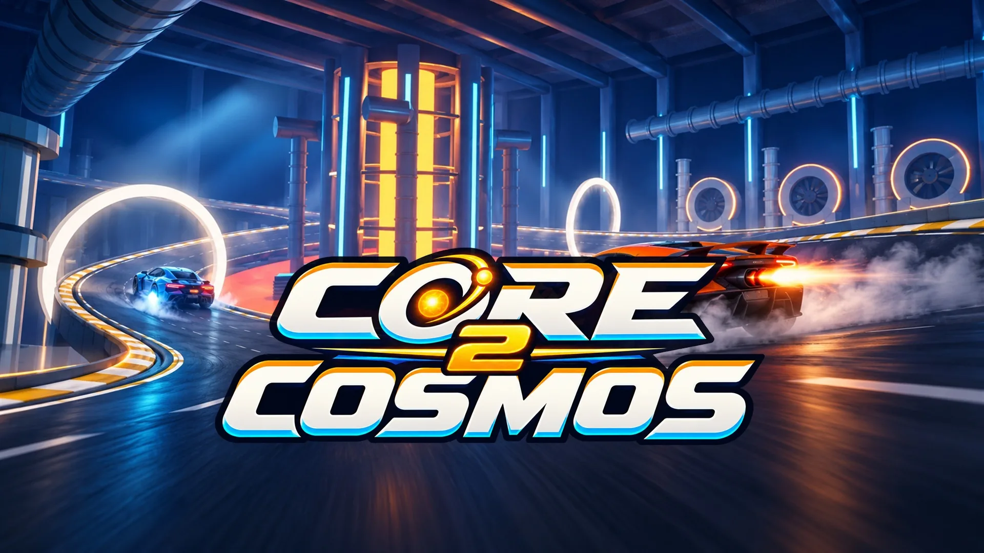 CORE 2 COSMOS &mdash; racing cars drift around the glowing reactor.